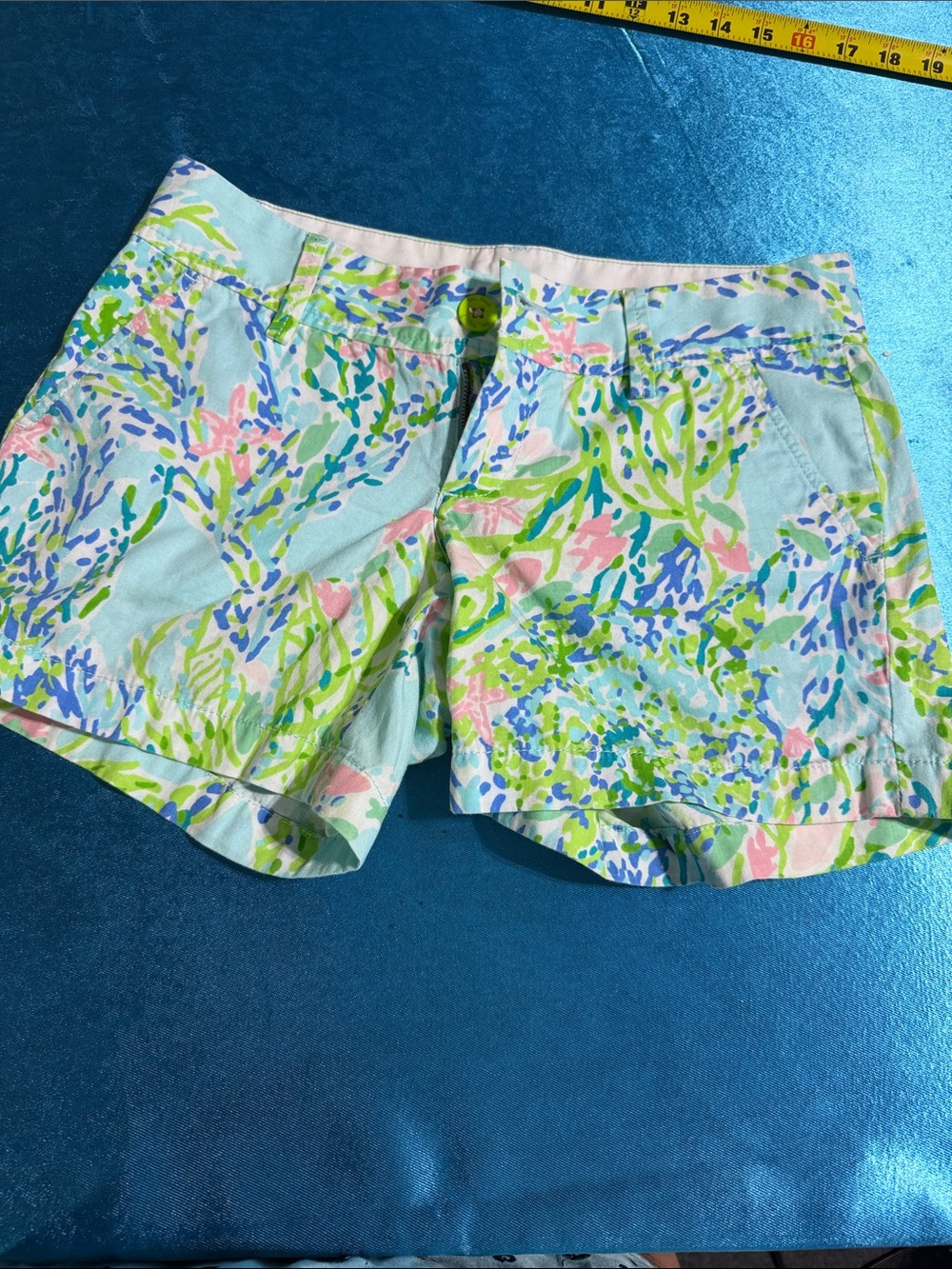 Lilly Pulitzer Pastel Floral Jean Shorts in Light Blue, Pink & Green